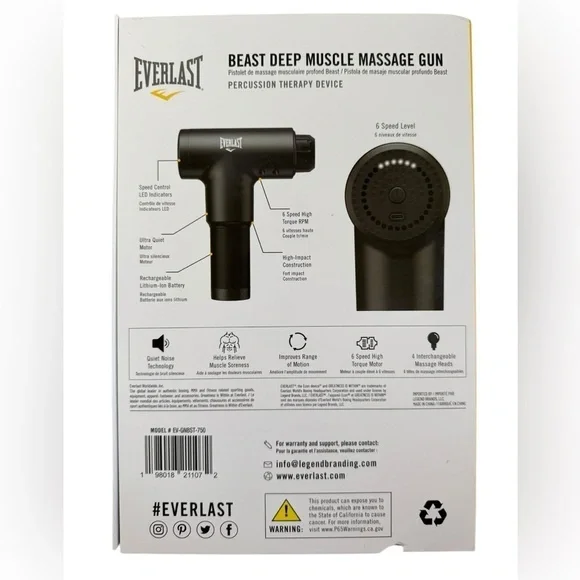 NEW Everlast Beast 6-Speed Rechargeable Electric Muscle Massage Gun Machine NIB - Picture 4 of 5